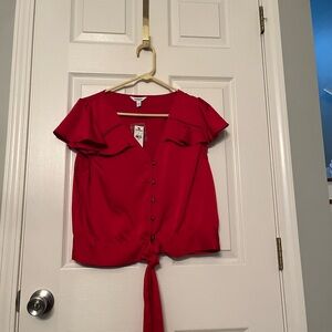 Express Vibrant Red Button-Down Blouse